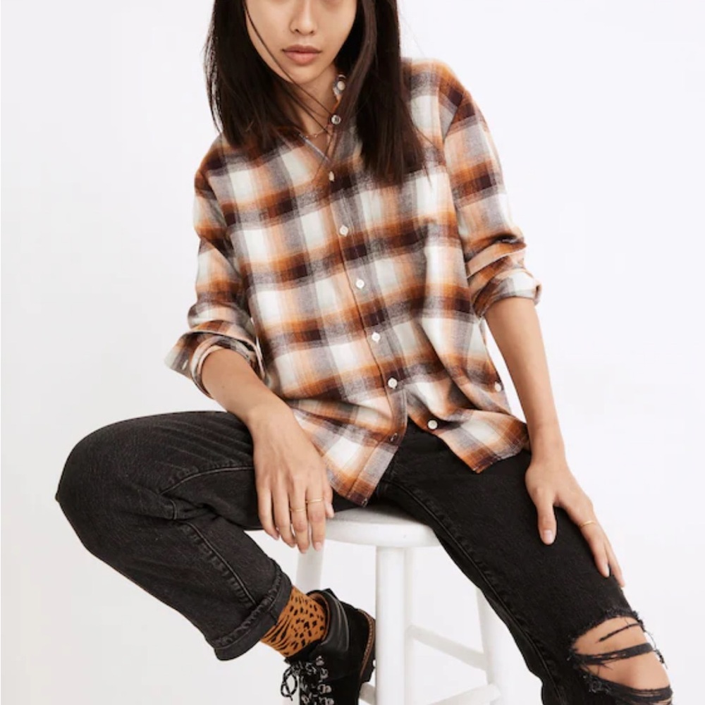 Madewell Plaid Button-Down Shirt in Orange and White